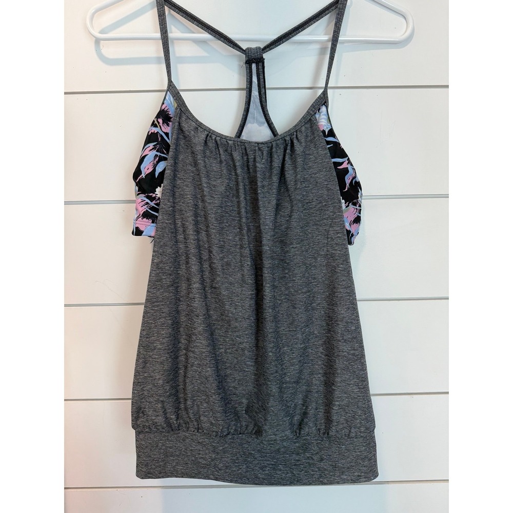 Speedo Women's Racerback Floral Lightweight Tank Top Gray Size M